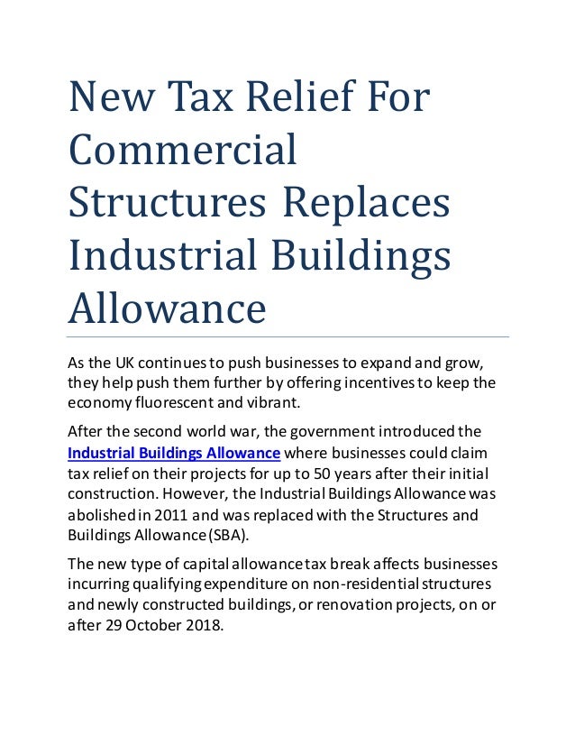 New tax relief for commercial structures replaces industrial buildings allowance
