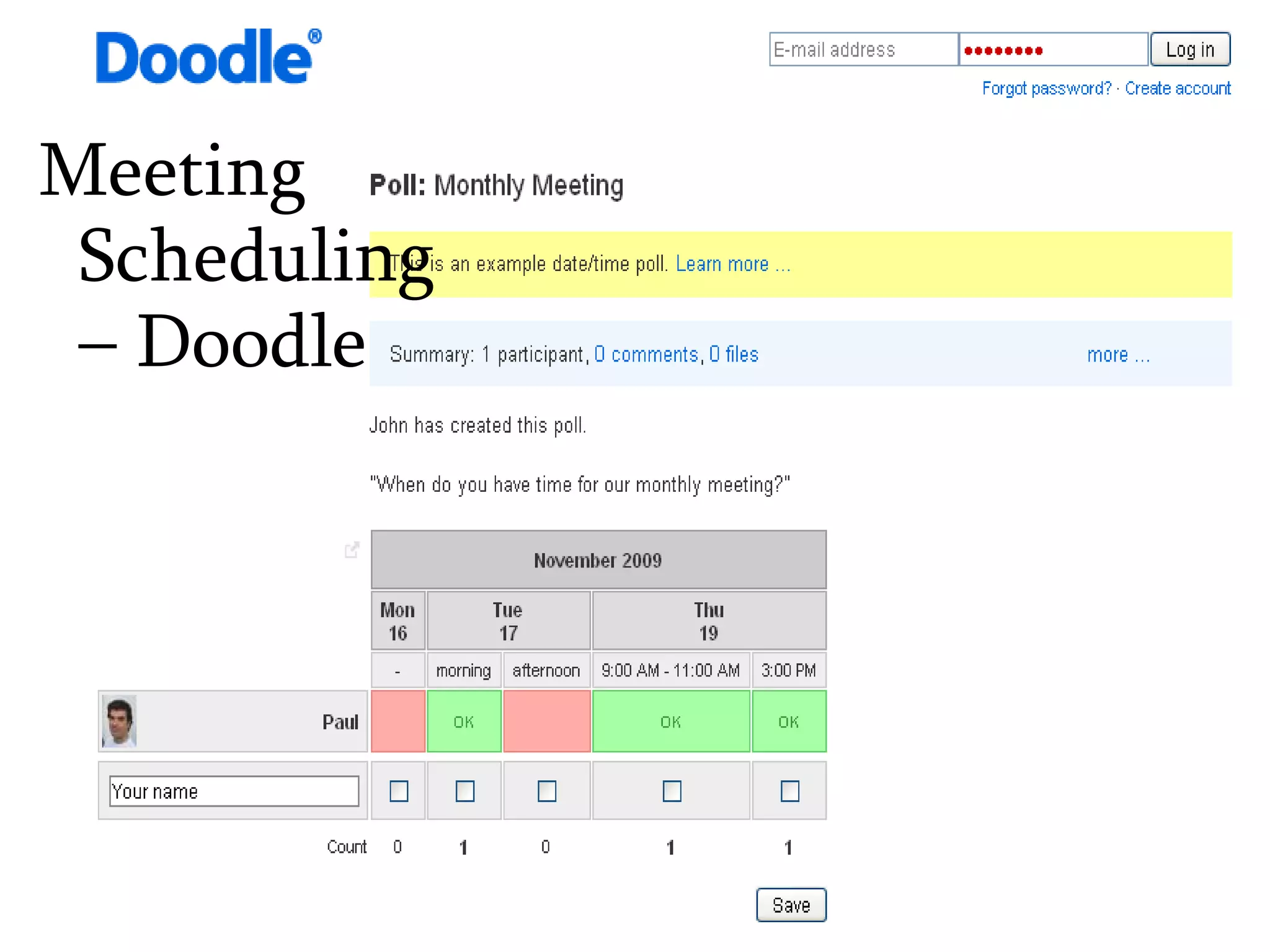 Meeting Scheduling – Doodle 