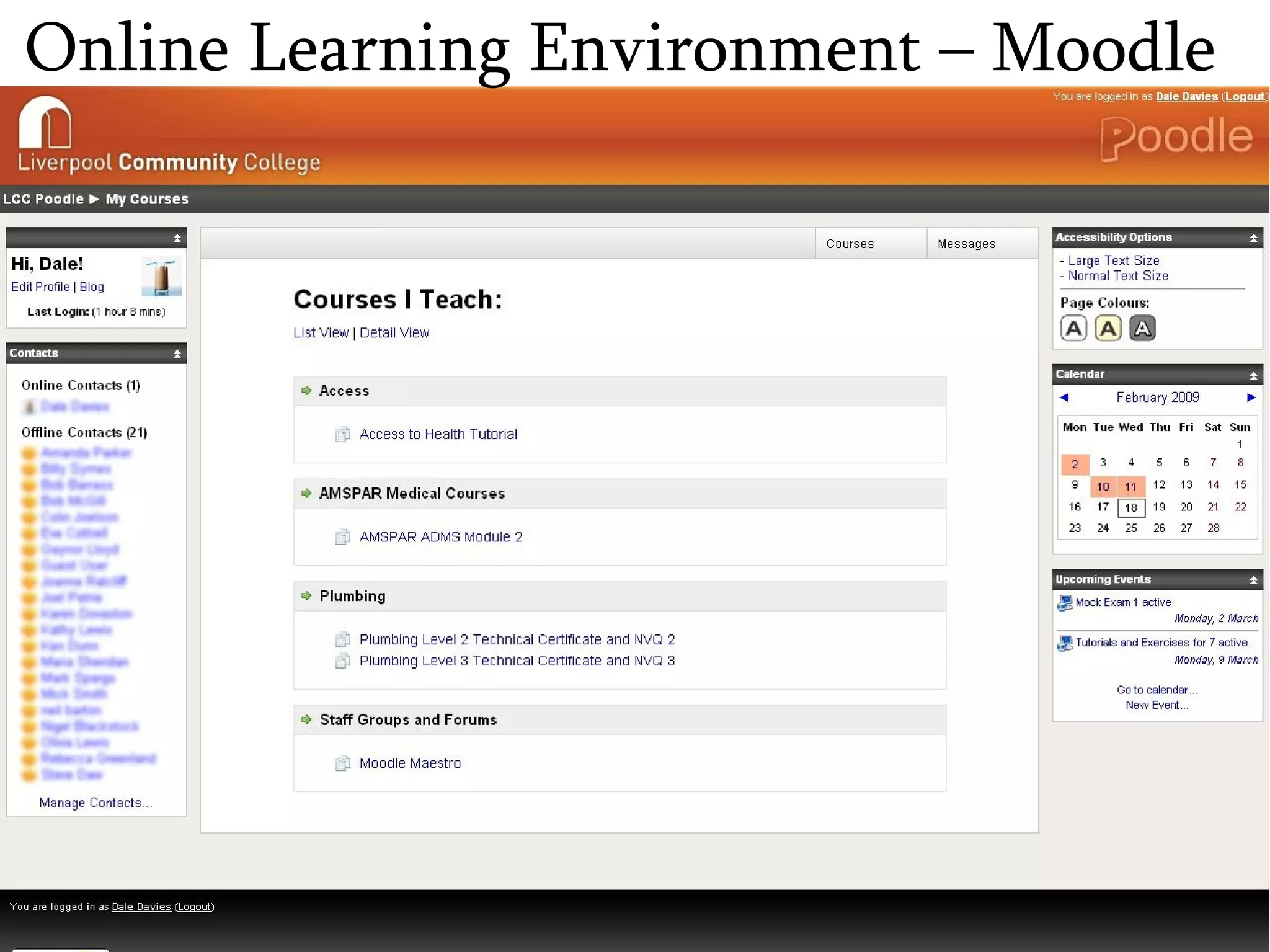 Online Learning Environment – Moodle 