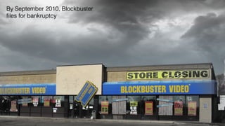 By September 2010, Blockbuster  
ﬁles for bankruptcy
 
