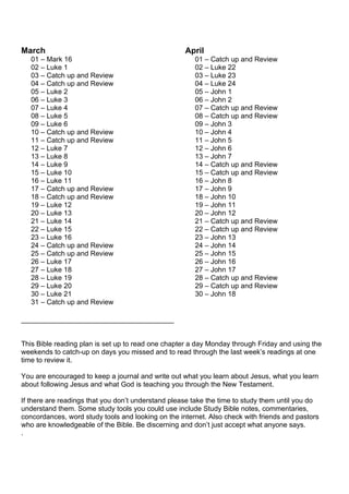 New Testament Bible Reading Plan 2012 Jan-April  (A4)