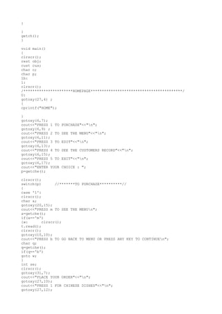 c++ project on restaurant billing | TXT