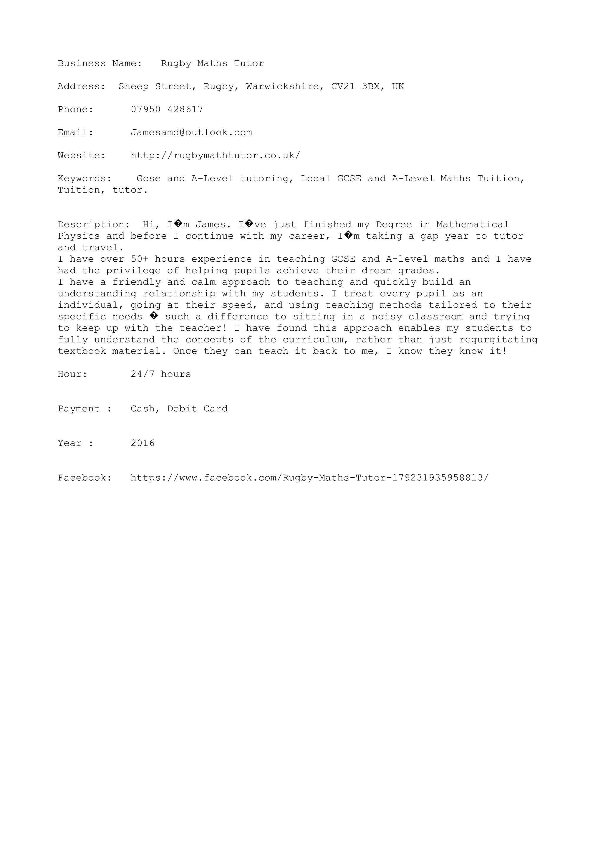 Rugby Maths Tutor | TXT | Secondary Education | Education