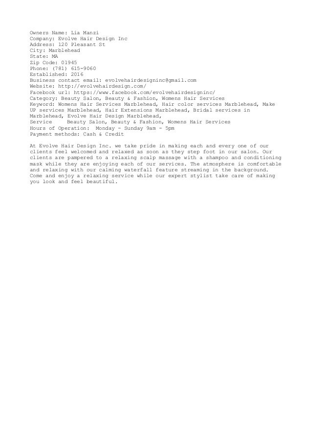 Evolve Hair Design Inc