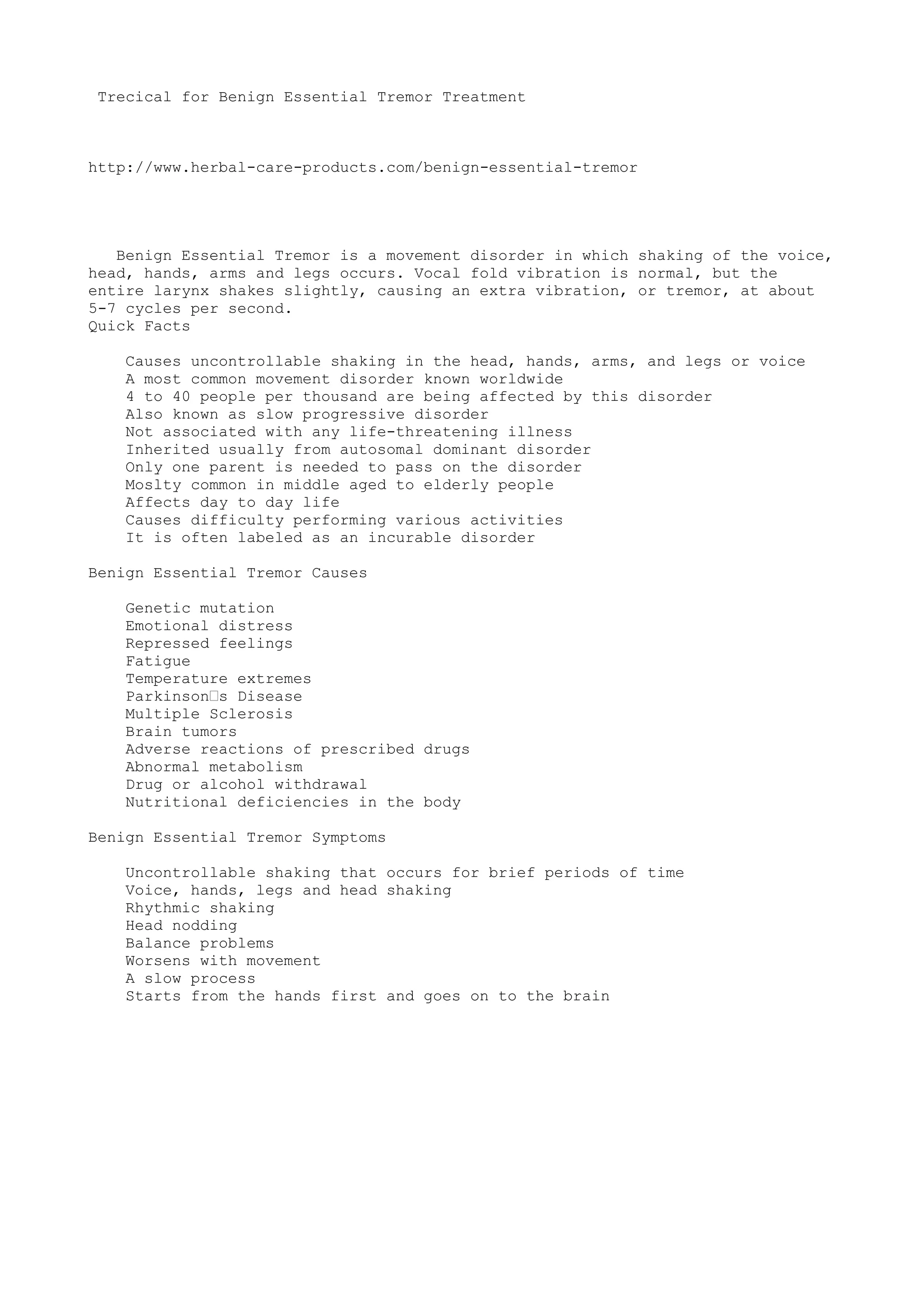 Trecical for benign essential tremor treatment txt