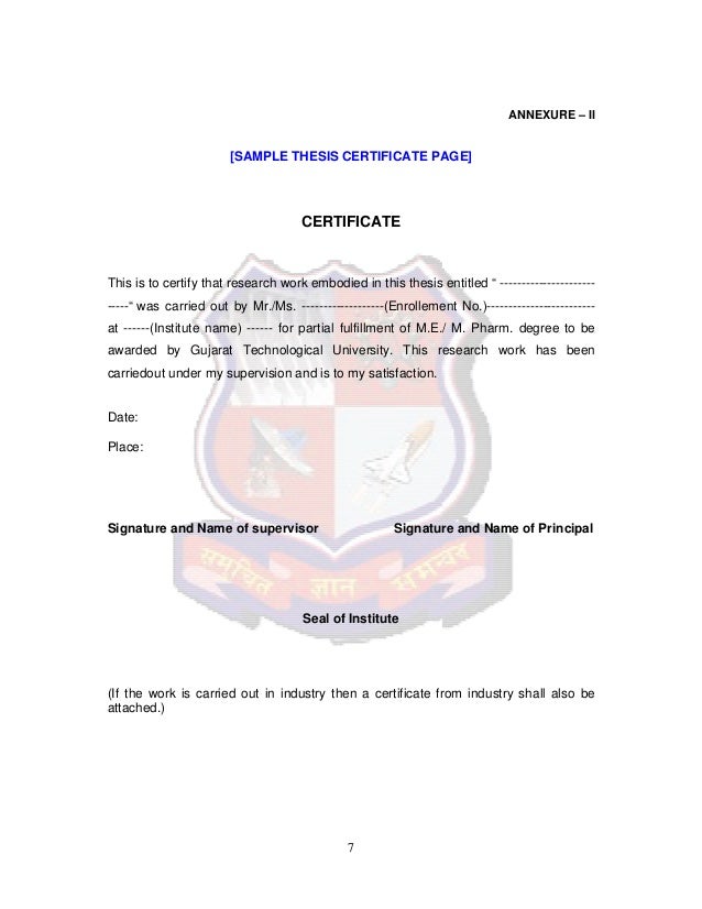 Phd thesis certificate