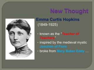 New ThoughtMary Baker Eddy died on 3 December 1910.There's no truth to the persistent rumour that a telephone was installed in her tomb in case she returned to life.The story arose from a phone line that was installed temporarily for watchmen at the site.