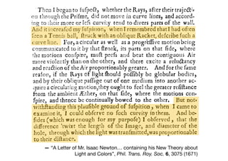 — “A Letter of Mr. Isaac Newton… containing his New Theory about
Light and Colors”, Phil. Trans. Roy. Soc. 6, 3075 (1671)
 