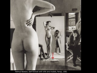 ↓
Helmut Newton, Self Portrait with wife and models, Parigi, 1981
 