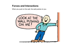 When you push on the wall, the wall pushes on you.
Forces and Interactions
 