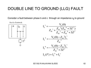DOUBLE LINE TO GROUND (LLG) FAULT Consider a fault between phase b and c  through an impedance z f  to ground 
