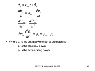 Where p m  is the shaft power input to the machine p e  is the electrical power  p a  is the accelerating power 