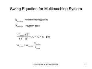 Swing Equation for Multimachine System p.u =machine rating(base) =system base 