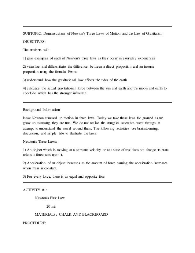 Newtons Law Lesson Plan