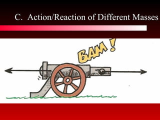 C.  Action/Reaction of Different Masses 