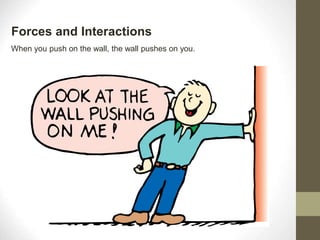 When you push on the wall, the wall pushes on you.
Forces and Interactions
 