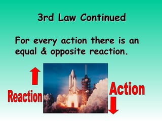 3rd Law Continued

For every action there is an
equal & opposite reaction.
 