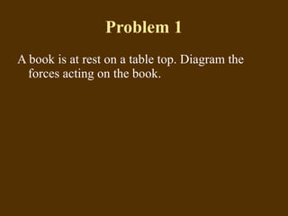 Problem 1 A book is at rest on a table top. Diagram the forces acting on the book. 