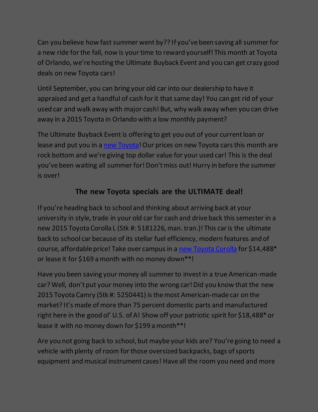 New Toyota deals for the rest of summer!