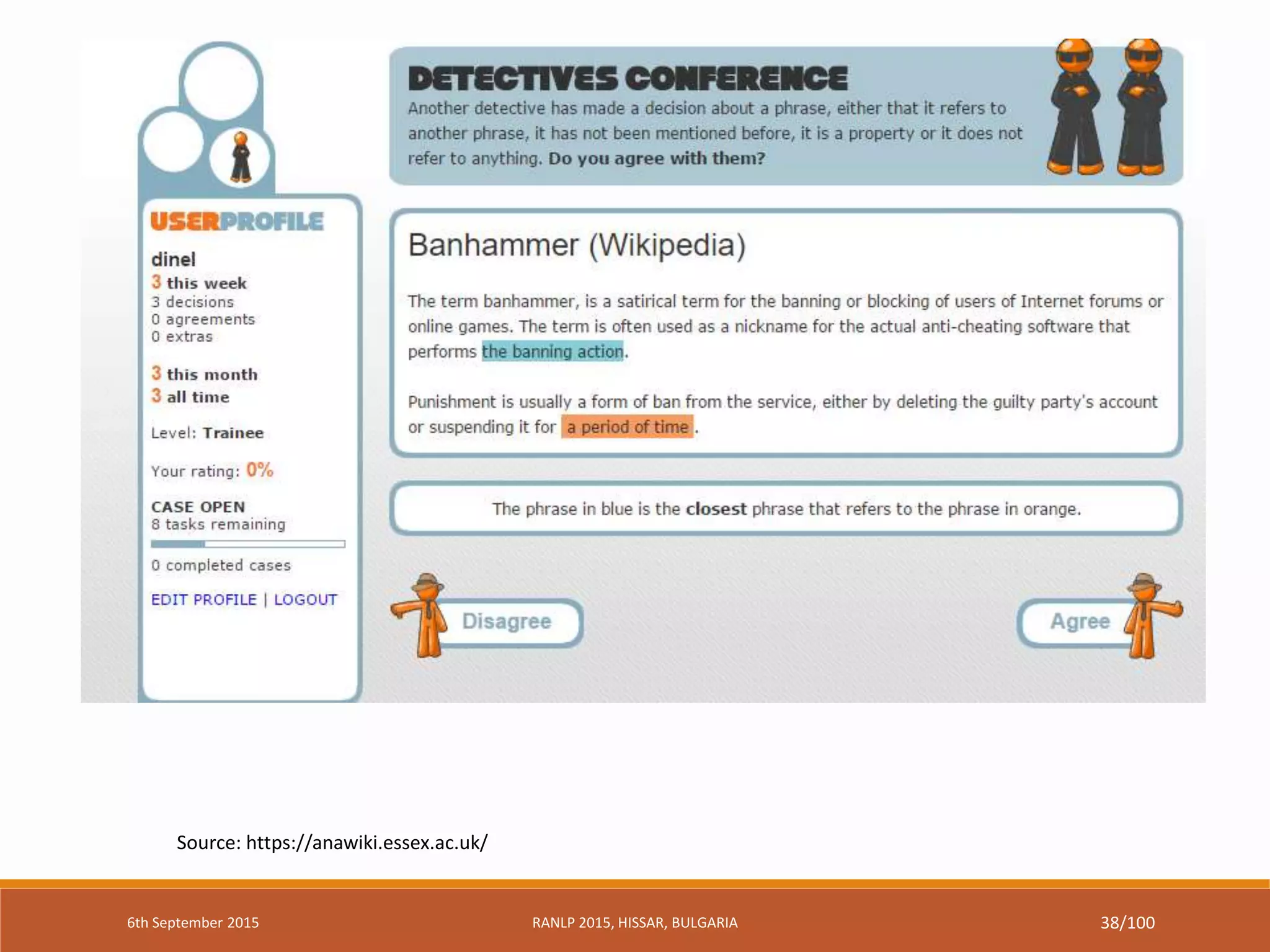 Source: https://anawiki.essex.ac.uk/
6th September 2015 RANLP 2015, HISSAR, BULGARIA 38/100
 