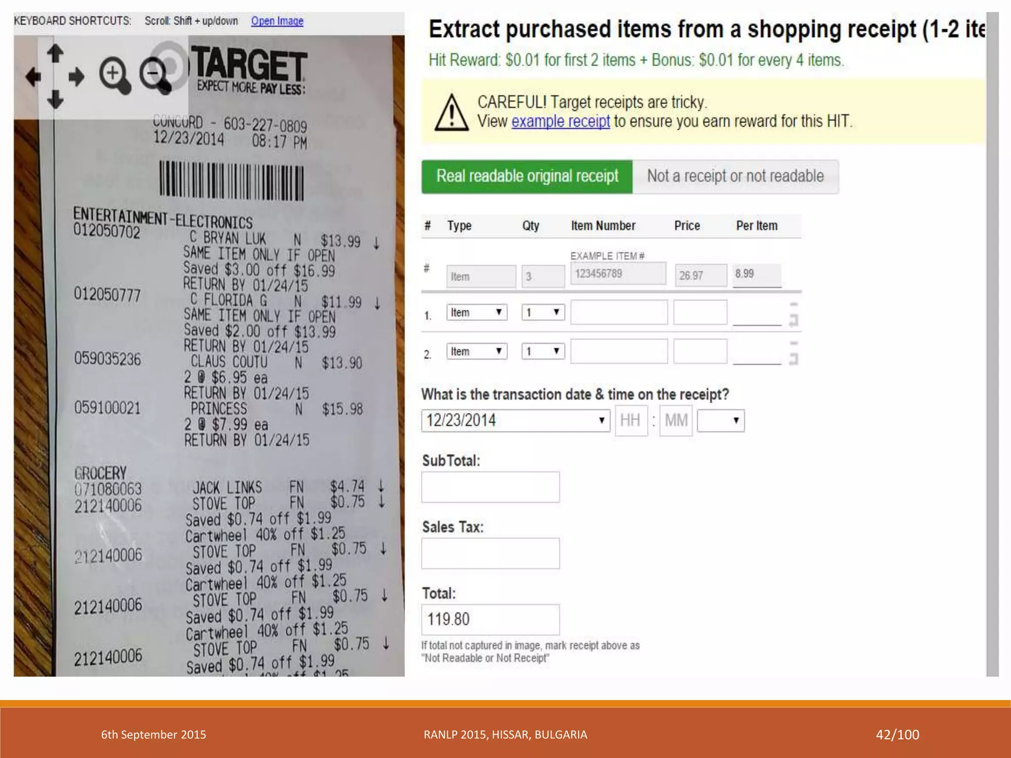 6th September 2015 RANLP 2015, HISSAR, BULGARIA 42/100
 