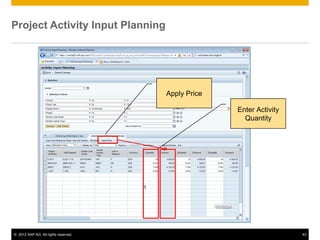 © 2012 SAP AG. All rights reserved. 43
Project Activity Input Planning
Apply Price
Enter Activity
Quantity
 