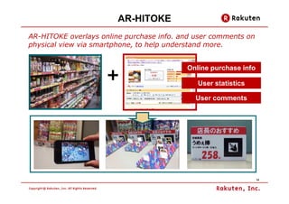 AR-HITOKE
AR-HITOKE overlays online purchase info. and user comments on
physical view via smartphone, to help understand m...