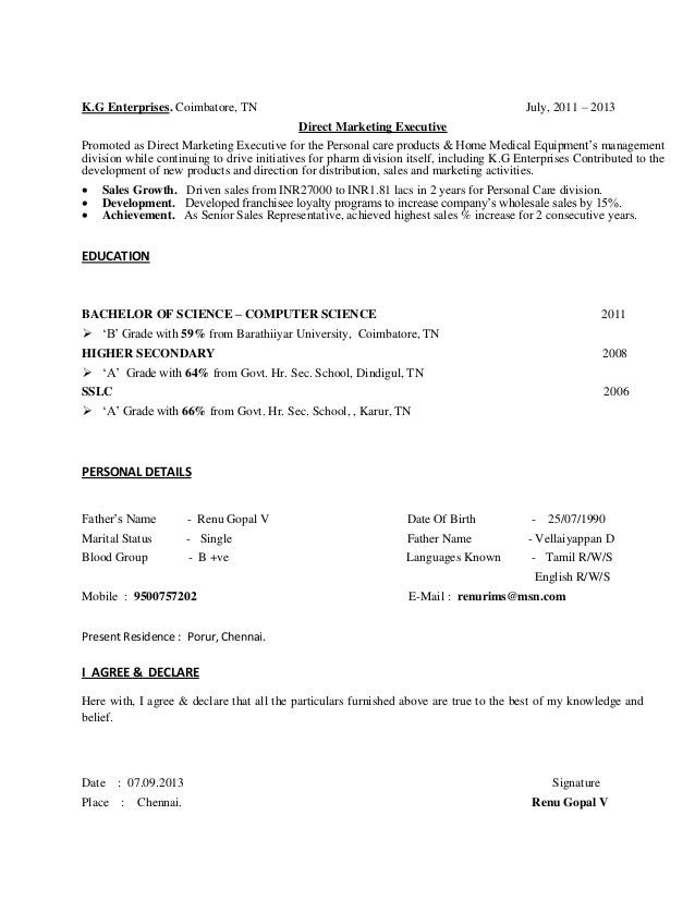 cv for experienced