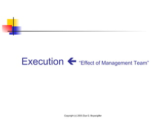Execution  “Effect of Management Team”
Copyright (c) 2003 Ziya G. Boyacigiller
 