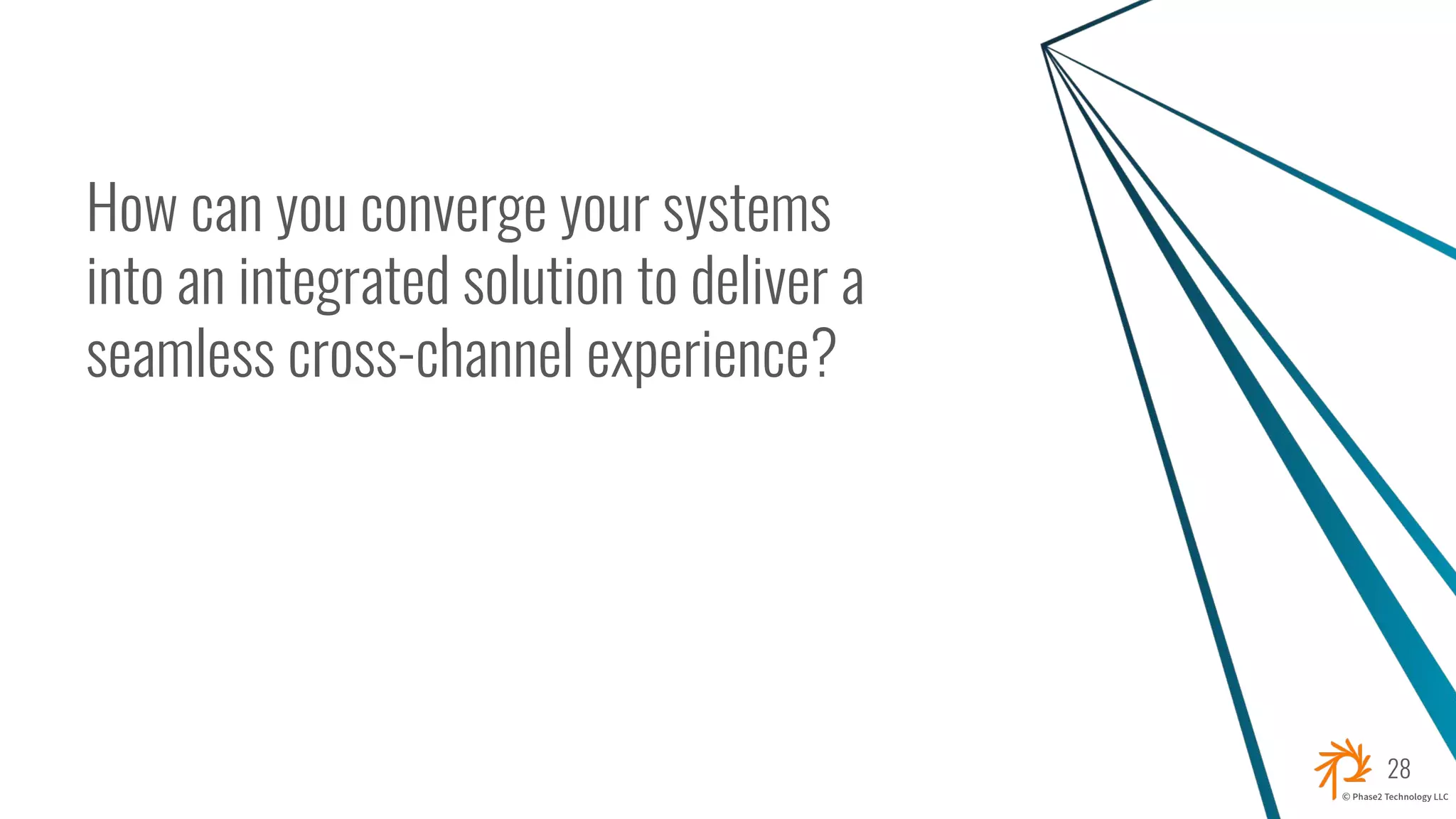How can you converge your systems
into an integrated solution to deliver a
seamless cross-channel experience?
28
 