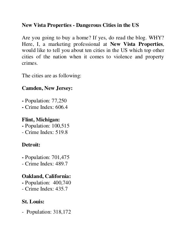 New Vista Properties Dangerous Cities in The US