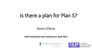 Is there a plan for Plan S?
Niamh O’Brien
CILIP Ireland/LAI Joint Conference, April 2021
 