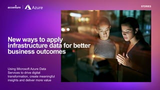 STORIES
Using Microsoft Azure Data
Services to drive digital
transformation, create meaningful
insights and deliver more value
New ways to apply
infrastructure data for better
business outcomes
 