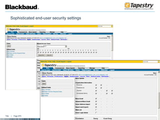 Training – eTapestry will help you meet and exceed your goalsUser training at your pace and convenience Annual Training Agreement Recorded Sessions/ClassesCrash CoursesPodcasts 