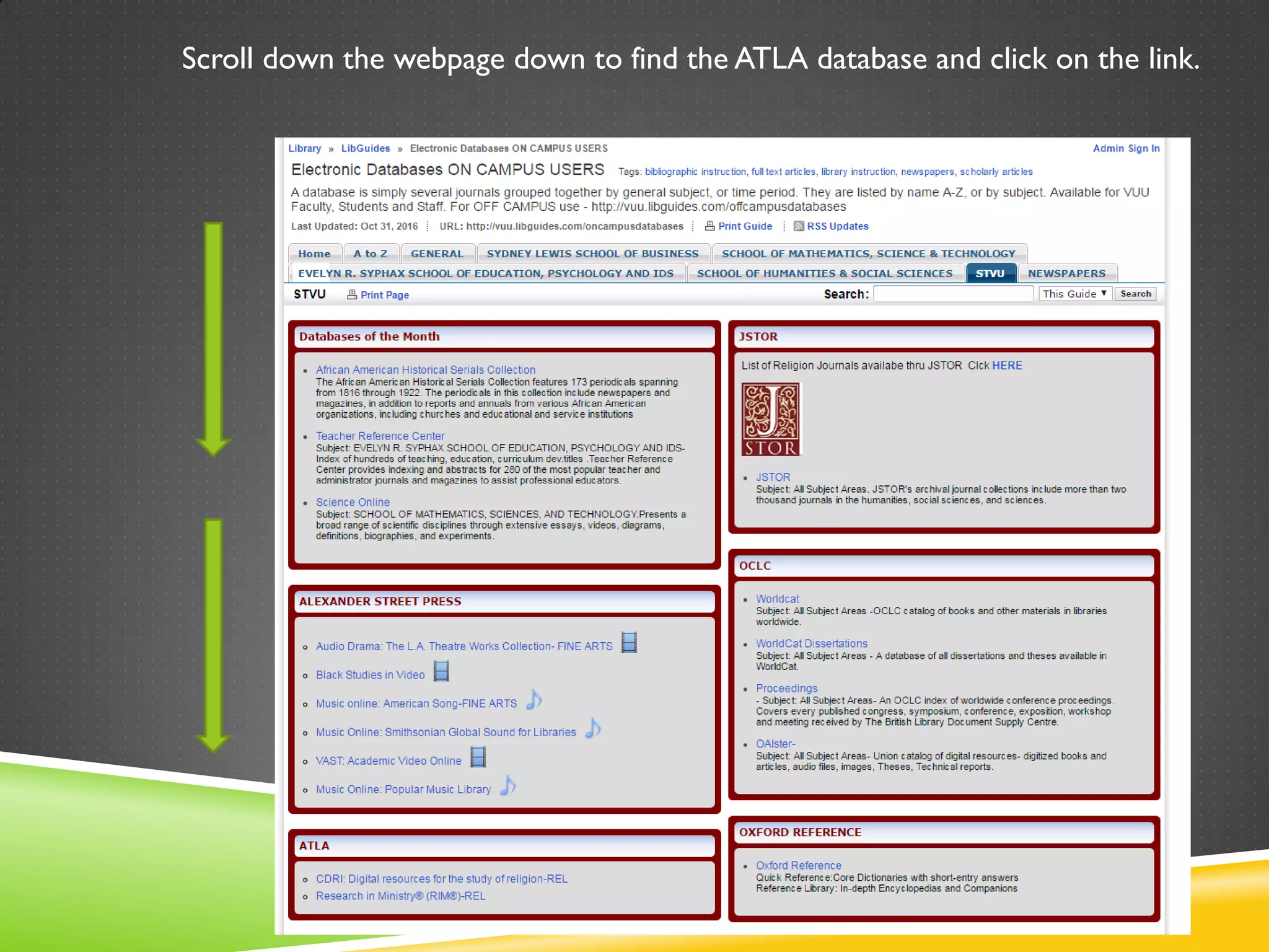 Scroll down the webpage down to find the ATLA database and click on the link.
 