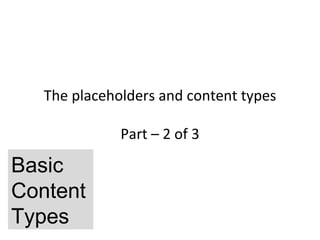 The placeholders and content types

              Part – 2 of 3

Basic
Content
Types
 