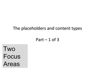 The placeholders and content types

             Part – 1 of 3

Two
Focus
Areas
 