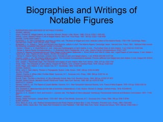 Biographies and Writings of Notable Figures BIOGRAPHIES AND WRITINGS OF NOTABLE FIGURES ADAMS, ABIGAIL Akers, Charles W.  Abigail Adams: An American Woman . Boston: Little, Brown. 1980. 218 pp. E322.1 A38 A35 Withey, Lynne.  Dearest Friend: A Life of Abigail Adams . New York: Free Press, 1981. 384 pp. E322.1 A38 W56 ADAMS, JOHN (AND FAMILY)  Butterfield, L. H., Marc Friedlaender, and Mary-Jo Kline, eds.  The Book of Abigail and John: Selected Letters of the Adams Family, 1762-1784 . Cambridge, Mass.: Harvard Univ. Press, 1975. 422 pp. E322.1 A293 Butterfield, L. H., Robert J. Taylor, and Richard Alan Ryerson, editors in chief.  The Adams Papers . Cambridge, Mass.: Harvard Univ. Press, 1961-. Relevant titles include the following; completed titles specify number of volumes. --Series I, Diaries. L. H. Butterfield et al., eds.,  Diary and Autobiography of John Adams , 4 vols.; The Earliest Diary of John Adams, 1 vol. E322 A3; E322 A34 --Series II,  Adams Family Correspondence . L. H. Butterfield, Marc Friedlaender, et al., eds., Adams Family Correspondence. E322.1 A27 --Series III,  General Correspondence and Other Papers of the Adams Statesmen . L. Kinvin Wroth and Hiller B. Zobel, eds., Legal Papers of John Adams, 3 vols. Robert J. Taylor et al., eds., Papers of John Adams. JK1361 C6; E302 A6 --Series IV,  Adams Family Portraits . Andrew Oliver, Portraits of John and Abigail Adams, 1 vol. N7628 A30 055; E377 04 Cappon, Lester J., ed.  The Adams-Jefferson Letters: The Complete Correspondence between Thomas Jefferson and Abigail and John Adams . 2 vols. Chapel Hill: IEAHC, Univ. of North Carolina Press. 1959. E322 A516 Ellis, Joseph J.  Passionate Sage: The Character and Legacy of John Adams . New York: Norton, 1993. 277 pp. E321 F45 Shaw, Peter.  The Character of John Adams . Chapel Hill: IEAHC, Univ. of North Carolina Press, 1976. 334 pp. E322 S54 Smith, Page.  John Adams . 2 vols. Garden City, N.Y.: Doubleday, 1962. E322 S64 ADAMS, SAMUEL Miller, John C.  Sam Adams: Pioneer in Propaganda . Boston: Little, Brown, 1936. 438 pp. E302 A2 M56 ALLEN, ETHAN Jellison, Charles A.  Ethan Allen: Frontier Rebel . Syracuse, N.Y.: Syracuse Univ. Press, 1969. 368 pp. E207 A4 J4 ARNOLD BENEDICT Brandt, Clare.  The Man in the Mirror: A Life of Benedict   Arnold . New York. Random House. 1994. 382 pp. E2787 A7 B73 Randall, Willard Sterne.  Benedict Arnold: Patriot and   Traitor . New York: Morrow, 1990. 667 pp. E278 A7 R36 BARTLETT, JOSIAH Mevers, Frank C., ed.  The Papers of Josiah Bartlett . Hanover, N.H.: New Hampshire Historical Society, Univ. Press of New England, 1979. 516 pp. E302.6 B2 A2 BEAUMARCHAIS Kite, Elizabeth S.  Beaumarchais and the War of American Independence . 2 vols. Boston: Richard G. Badger, Gorham Press, 1918. PQ1956 K5 BOUQUET HENRY Stevens, S. K., Donald H. Kent, and Autumn L. Leonard, eds.  The Papers of Henry Bouquet . Harrisburg: Pennsylvania Historical and Museum Commission, 1951-. F152 B77 BRANT, JOSEPH Kelsay, Isabel Thompson.  Joseph Brant, 1743-1807: Man of   Two Worlds . Syracuse, N.Y.: Syracuse Univ. Press, 1984. 790 pp. E99 I7 B784 BURR, AARON Kline, Mary-Jo, et al., eds.  Political Correspondence and Public Papers of Aaron Burr . 2 vols. Princeton: Princeton Univ. Press, 1983. E302 B92 Lomask, Milton.  Aaron Burr: The Years from Princeton to Vice President, 1756-1805 . New York: Farrar, Straus and Giroux, 1979. 458 pp. E302.6 B9 L7 