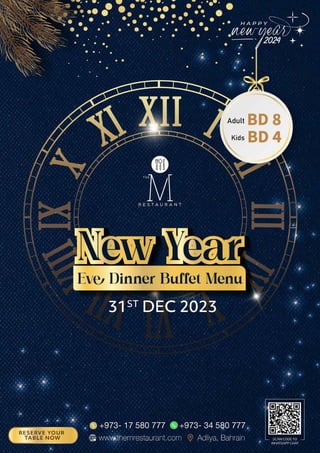 New Years Eve 2024 Menu The M Restaurant Adliya, Bahrain