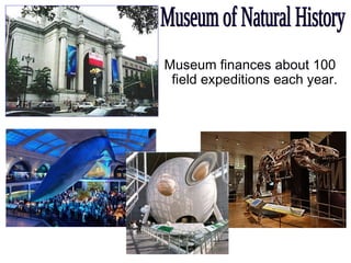Museum finances about 100
field expeditions each year.
 