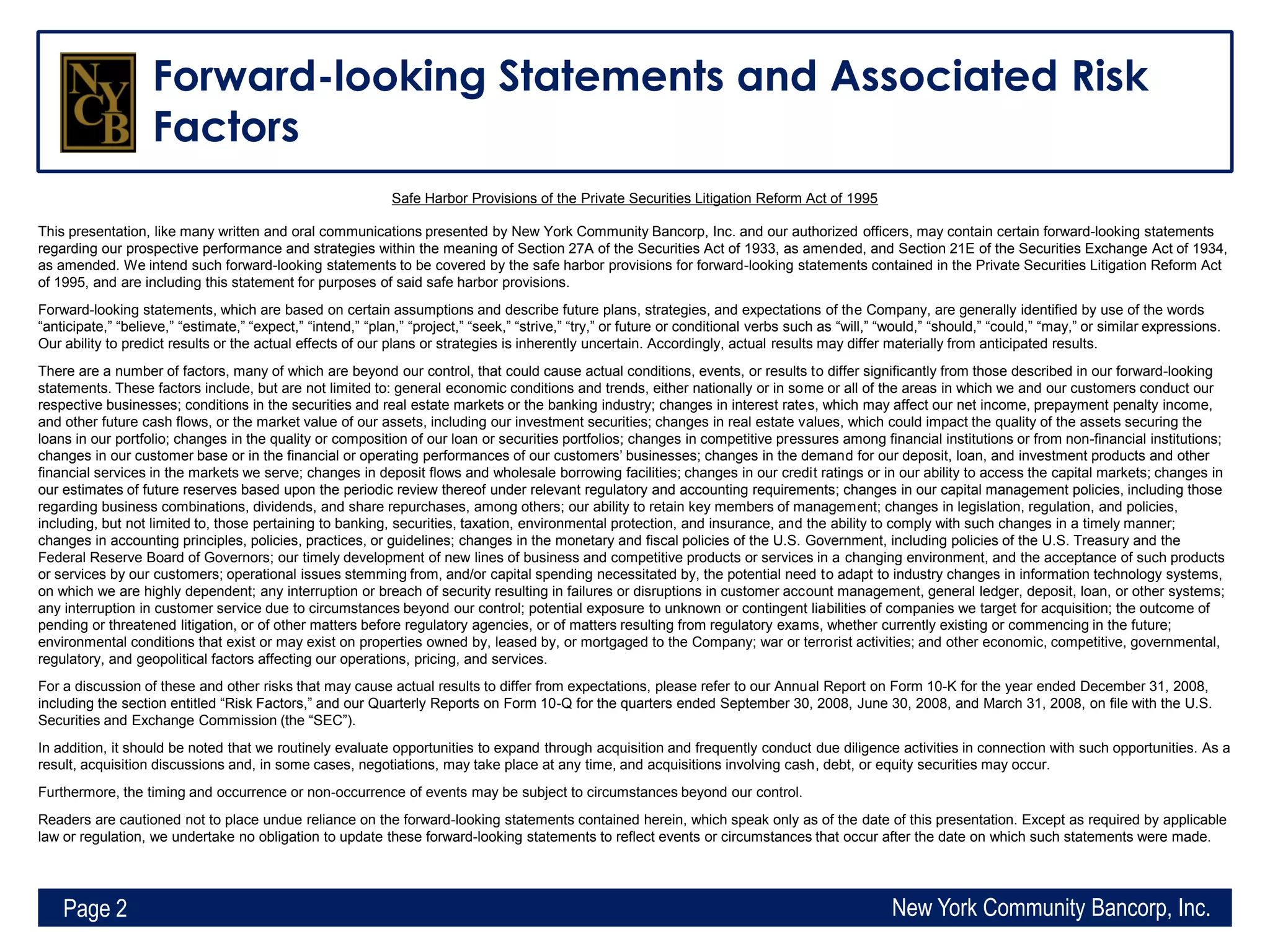 Q1 2009 Earning Report of New York Community Bancorp