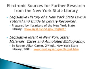 New york state legislative history