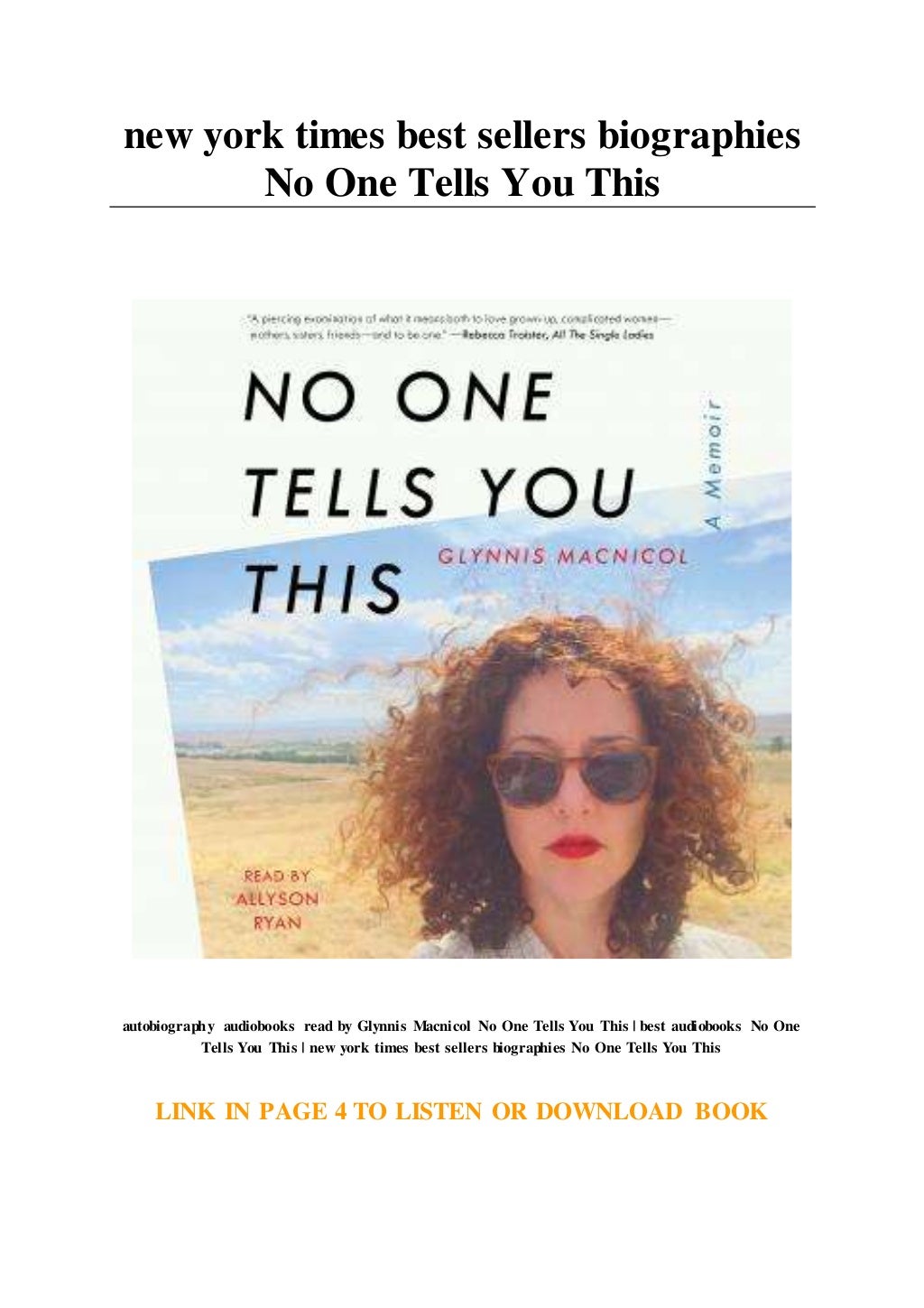 new york times best sellers biographies No One Tells You This