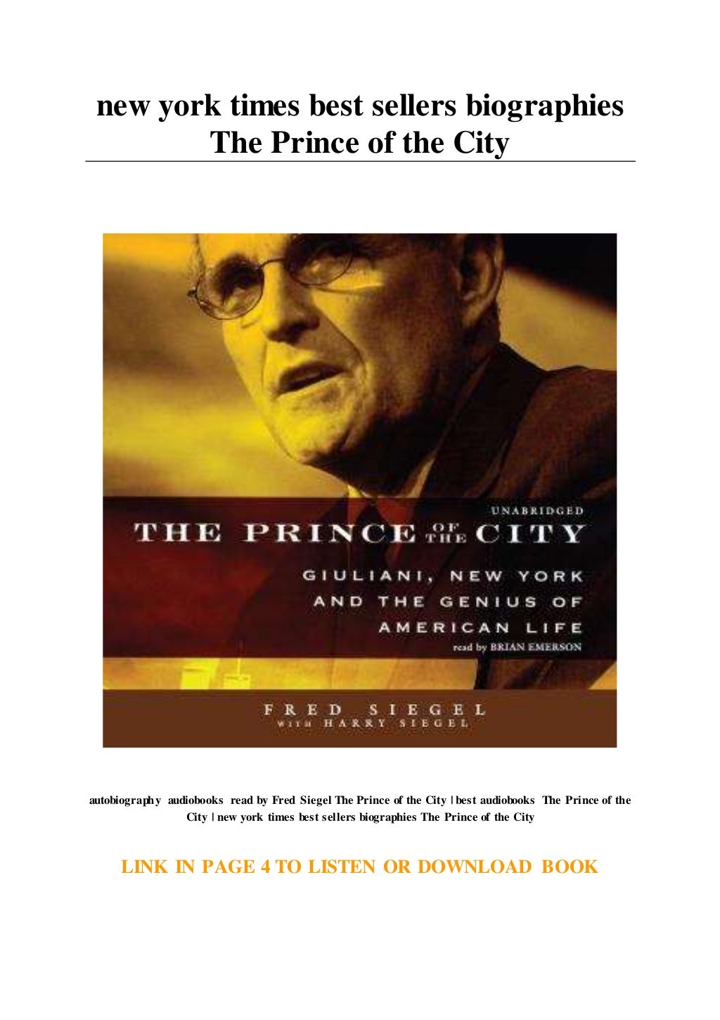 new york times best sellers biographies The Prince of the City