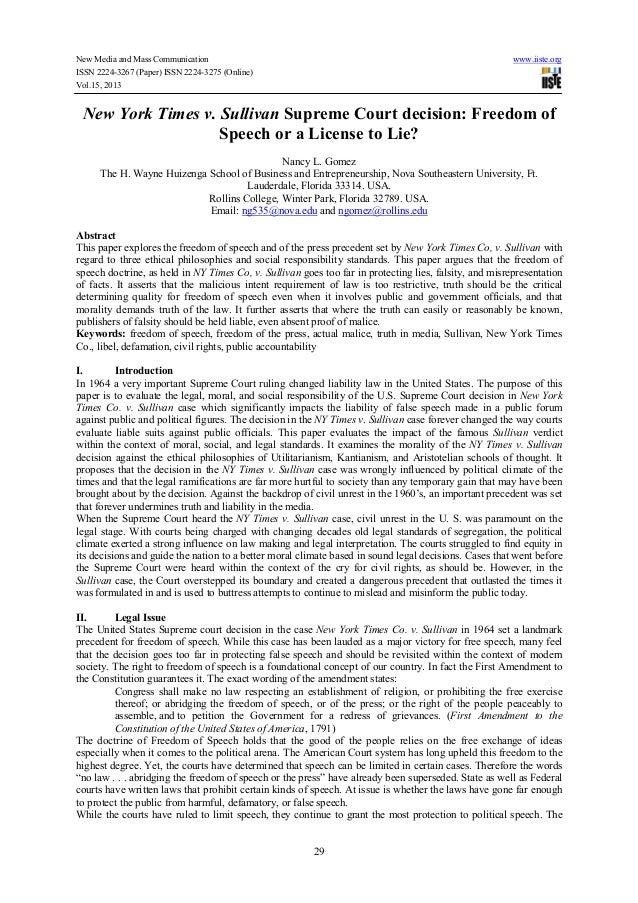 new york times v sullivan supreme court decision freedom of speech o new york times v sullivan