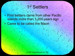 1 st  Settlers First settlers came from other Pacific islands more than 1,200 years ago Came to be called the Maori 