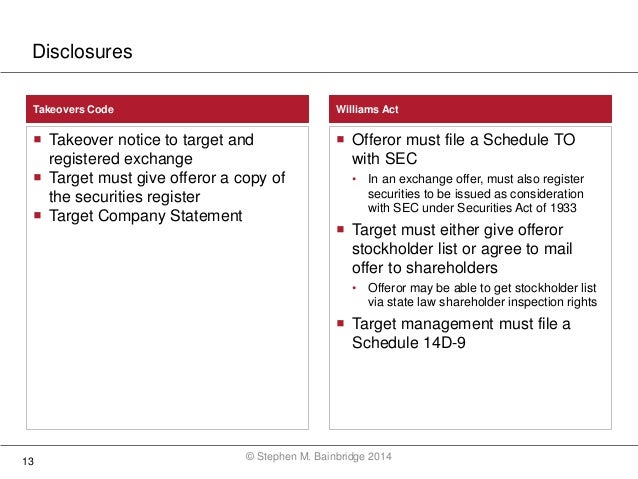 New Zealand Takeovers Code versus USA Williams Act and ...