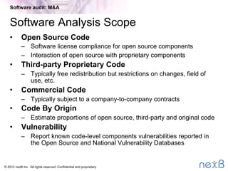© 2014 nexB Inc. 
Software Audit Process
Software audit: M&A
 