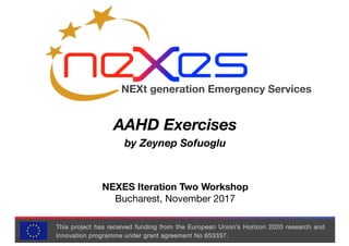 NEXt generation Emergency Services
AAHD Exercises
by Zeynep Sofuoglu
NEXES Iteration Two Workshop
Bucharest, November 2017
 