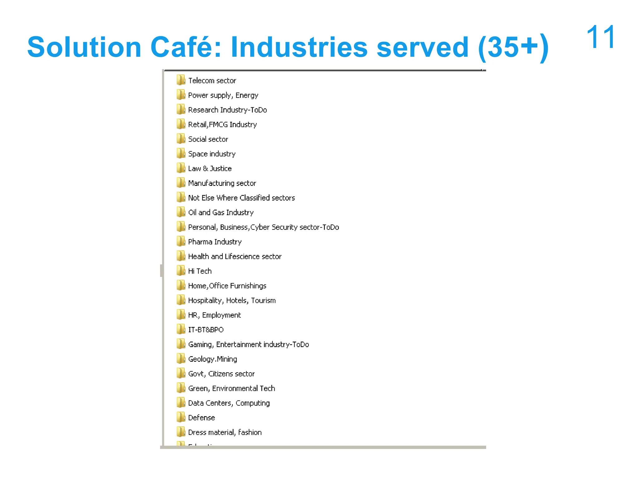 Solution Café: Industries served (35+) 11
 